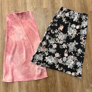 Miami Pink and Black Floral Midi Skirts